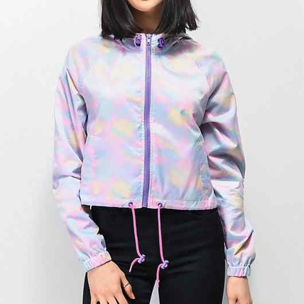 A-Lab Taja Translucent Print Crop Windbreaker Jacket